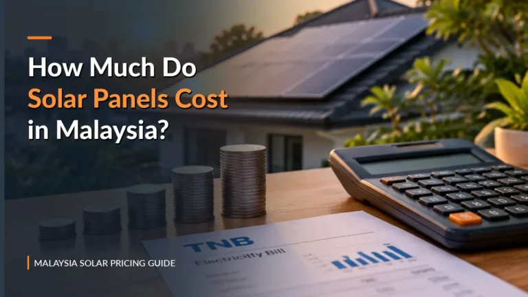 How much solar panels cost in Malaysia, featuring a residential rooftop solar system, calculator and electricity bill.