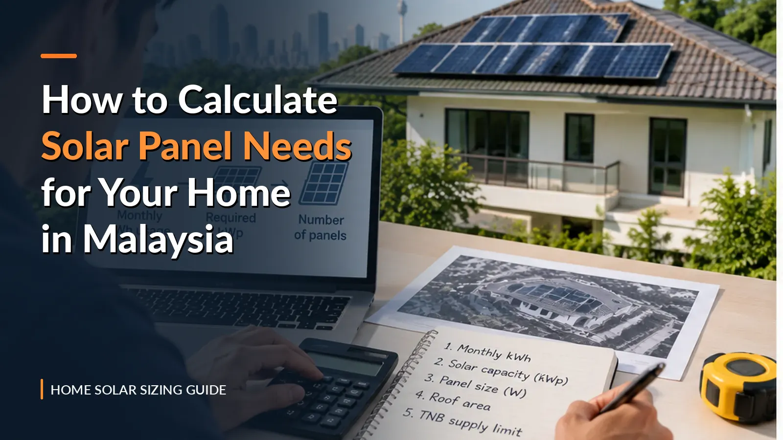 How to calculate solar panel needs for a Malaysian home using electricity consumption, panel capacity and roof area.